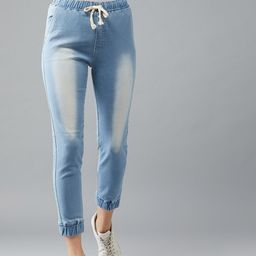 DOLCE CRUDO Women Blue Regular Fit Mid-Rise Clean Look Stretchable Denim Joggers-image-42