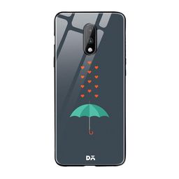 DailyObjects Grey & Orange Its Raining Hearts OnePlus 7 Glass Case-16