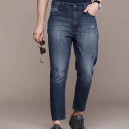 French Connection Men Pure Cotton Comfy Tapered Fit Mildly Distressed Light Fade Jeans-picture-55