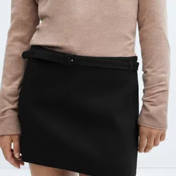 MANGO Solid Straight Mini Skirt with Belt-image-67