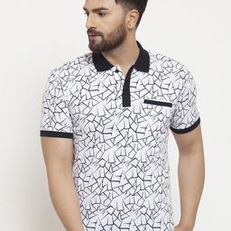WILD WEST Men White & Black Printed Polo Collar T-shirt-image-71