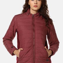 Campus Sutra Women Maroon Solid Windcheater Padded Jacket-image-93