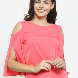 Purple State Pink Solid Cold-Shoulder Sleeves Regular Top-image-28