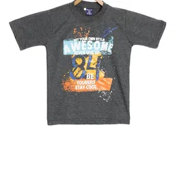 SWEET ANGEL Boys Charcoal Grey Printed Round Neck T-shirt-image-80