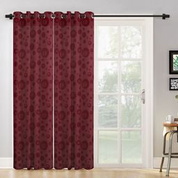 HOSTA HOMES Maroon Set of 2 Geometric Long Door Curtain-image-18