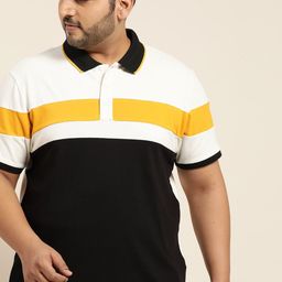 Sztori Men Plus Size Black & White Colourblocked Polo Collar T-shirt-16