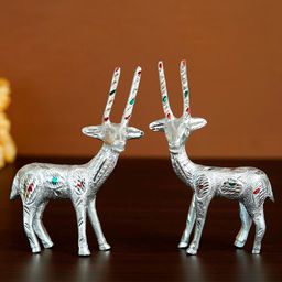 eCraftIndia Set Of 2 Silver-Toned Engraved Handcrafted Deers Decorative Showpiece-image-93