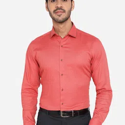 JB STUDIO Men Coral Red Pure Cotton Slim Fit Printed Formal Shirt-image-4