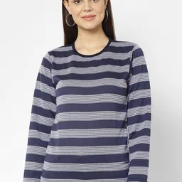 VIMAL JONNEY Women Navy Blue & White Striped Round Neck T-shirt-image-34