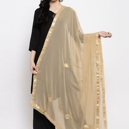 Clora Creation Beige & Gold-Coloured Gotta Patti Dupatta-47