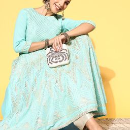 Varanga Women Attractive Sea Green Cotton Swirling Volume Kurta-picture-37