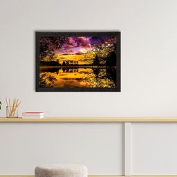 eCraftIndia Mustard Yellow & Black Lake Side View Satin Matte Texture UV Wall Painting-54