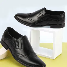 FAUSTO Men Perforated Leather Formal Slip On Shoes-image-62