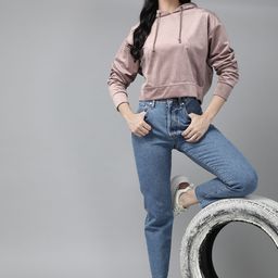 Roadster Women Mauve Solid Velour Hooded Sweatshirt-image-81