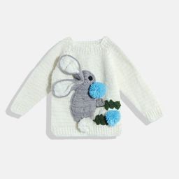 CHUTPUT Kids Cream-Coloured Solid Pullover with Applique Detail-4