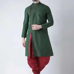 DEYANN Men Green & Red Self Design Kurta with Patiala-image-29