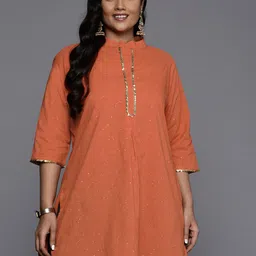 A PLUS BY AHALYAA Mandarin Collar Printed Pure Cotton Kurti-image-93