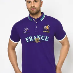 Duke Men Purple Printed Polo Collar T-shirt-image-40