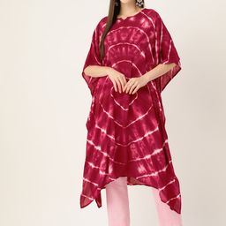 Maaesa Bandhani Dyed Flared Sleeves Crepe Kaftan Kurta-55