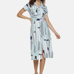 Campus Sutra Women Powder Blue & Navy Blue Printed Shirt Dress-picture-55