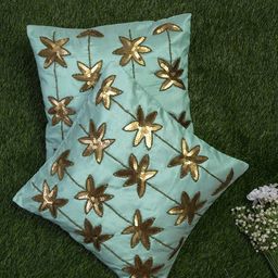 Alina decor Sea Green & Gunmetal-Toned Set of 2 Embellished Square Cushion Covers-image-71