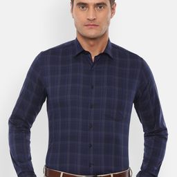 Van Heusen Men Navy Blue & Black Slim Fit Checked Formal Shirt-image-80