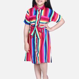 StyleStone Girls Multicoloured Striped Shirt Dress-image-91