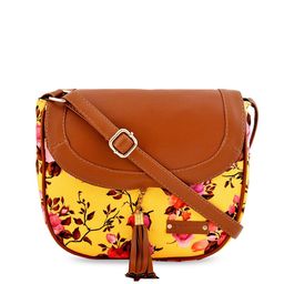 Lychee bags Yellow & Brown Textured Handheld Bag-8
