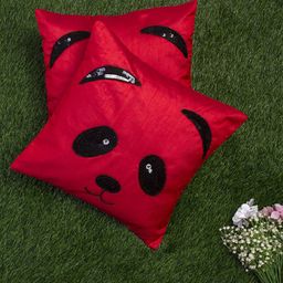 Alina decor Red & Black Set of 2 Embellished Square Cushion Covers-10