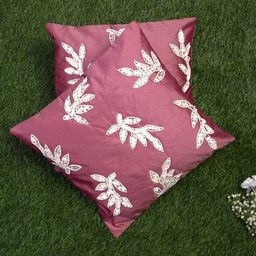 Alina decor Pink & White Set of 2 Embellished Square Cushion Covers-46