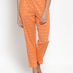 Indibelle Women Orange & White Regular Fit Printed Cigarette Trousers-13