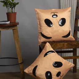 Alina decor Beige & Black Set of 2 Embellished Square Cushion Covers-20