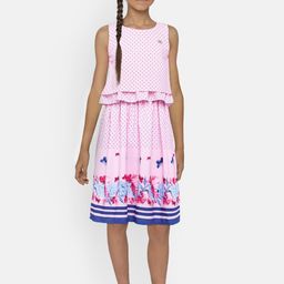 Peppermint Girls Pink Printed Fit and Flare Dress-image-25