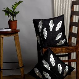 Alina decor Black & Silver-Toned Set of 2 Embellished Square Cushion Covers-5