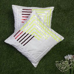 Alina decor White & Maroon Set of 2 Embellished Square Cushion Covers-24