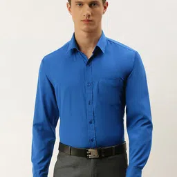 English Navy Men Blue Slim Fit Solid Formal Shirt-image-88