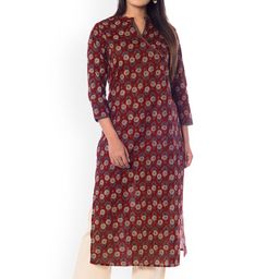 anayna Women Maroon & Beige Printed Straight Kurta-9