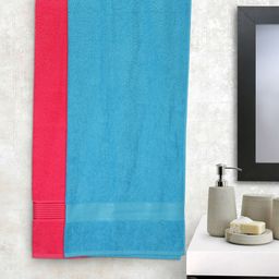 BIANCA  Set Of 2 Turquoise Blue & Pink Solid Super Absorbent 380 GSM Cotton Bath Towels-75