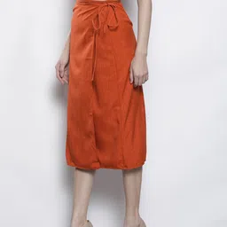 Trendyol Rust Orange Solid Casual Wrap Midi Skirt-picture-7