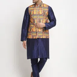 Benstoke Men Blue Solid Kurta with Pyjamas-image-70