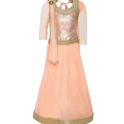 Aarika Girls Peach-Coloured & Golden Ready to Wear Lehenga & Blouse with Dupatta-image-8
