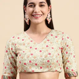 Ethnovog Floral Embroidered Art Silk Saree Blouse-image-5