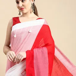 DESH BIDESH Colourblocked Pure Cotton Taant Saree-image-24