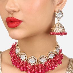 Zaveri Pearls Gold-Plated Necklace and Earrings-image-1