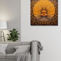 OLIVE TREE Brown & Orange Canvas Painting Wall Art-picture-17