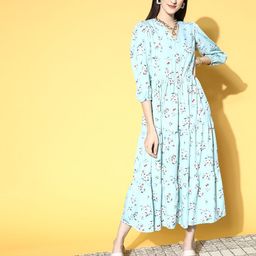 plusS Women Blue Floral Volume Play Dress-image-53