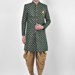 DEYANN Men Green & Brown Printed Sherwani Patiala Set-image-42
