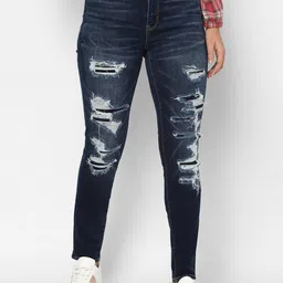AMERICAN EAGLE OUTFITTERS Women Blue Skinny Fit High-Rise Highly Distressed Light Fade Jeans-image-65