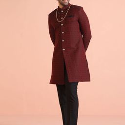 KISAH Men Cotton Printed Cotton Indo Western Sherwani Set-image-94