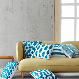 MODERN HOMES Teal Blue & White Set of 6 Geometric Square Cushion Covers-17
